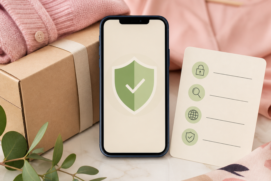 Checklist visual de segurança para navegar em promoções online.
